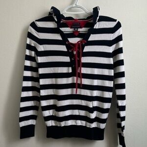 Tommy Hilfiger Nautical Hoodie Size XS Blue White Pullover Sweater